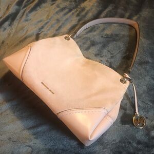 Michael Kors Nicole Suede Leather Blossom Pink Handbag, Gold Hardware